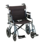 332B Nova Deluxe Transport Wheelchair, Flip-Up Arms, Handbrakes, Blue, Heavy Duty 22'' (400 LBS Weight Capacity)