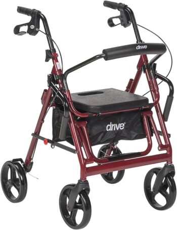 795BU Drive Duet Rollator/ Transport Chair, Burgundy